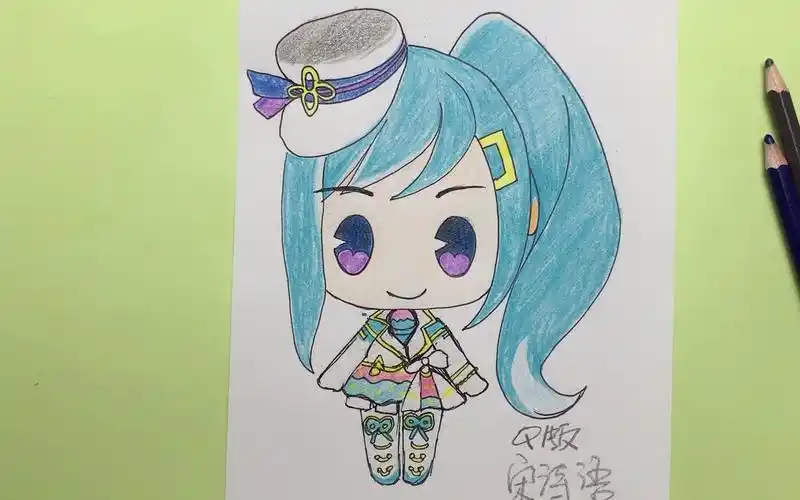 菲梦少女动漫人物手绘身穿海军舞台装的q版宋诗语还有爱心眼