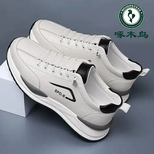 新款潮啄木鸟男鞋真皮百搭运动休闲鞋男士2024春季软皮轻便跑步鞋
