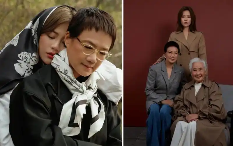 马思纯携全家拍写真神情忧郁颜值回春妈妈外婆气质不输蒋雯丽