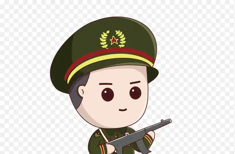 q版可爱士兵军人举着枪杆手绘卡通人物女军女兵敬礼党政免抠元素素材