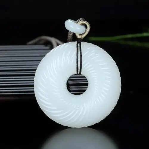 博奥玉器工作室新疆和田玉守护平安环扣圆形螺纹挂件44克精品吊坠