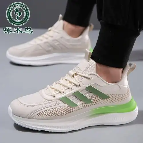 新款运动鞋休闲鞋春季啄木鸟男鞋男士网面透气旅游轻便减震跑步鞋