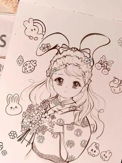 q版可爱贴纸兔兔线稿附步骤