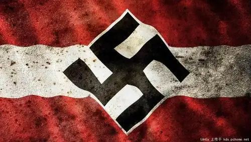 求一张纳粹万字旗,背景像是一堵墙,墙纸有翻起,略显斑驳,底色为白色