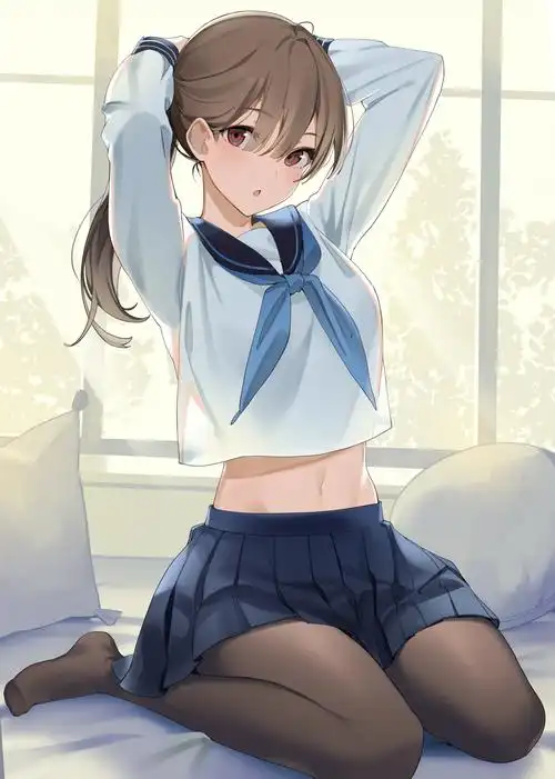 女高中生黑裤袜水手服鸭子坐马尾4k手机壁纸竖屏动漫